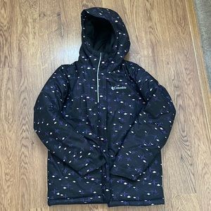 Columbia girls skii coat; youth medium 10/12; black/purple/pink